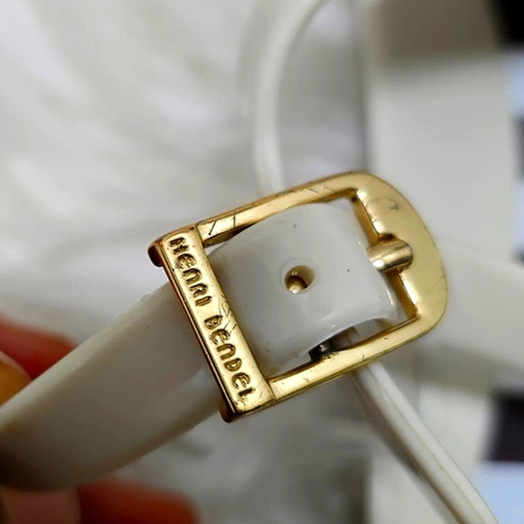 Henri Bendel Striped Goldtone Crest Jelly Ankle Strap Sandals Size 7🌴 - Picture 4 of 10